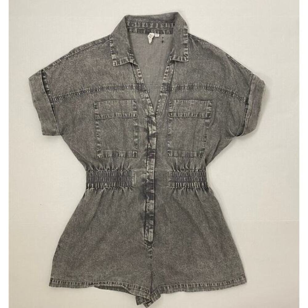 Elan Romper Womens M Gray Distressed Elastic‎ Waist Playsuit Boho Grunge Chic